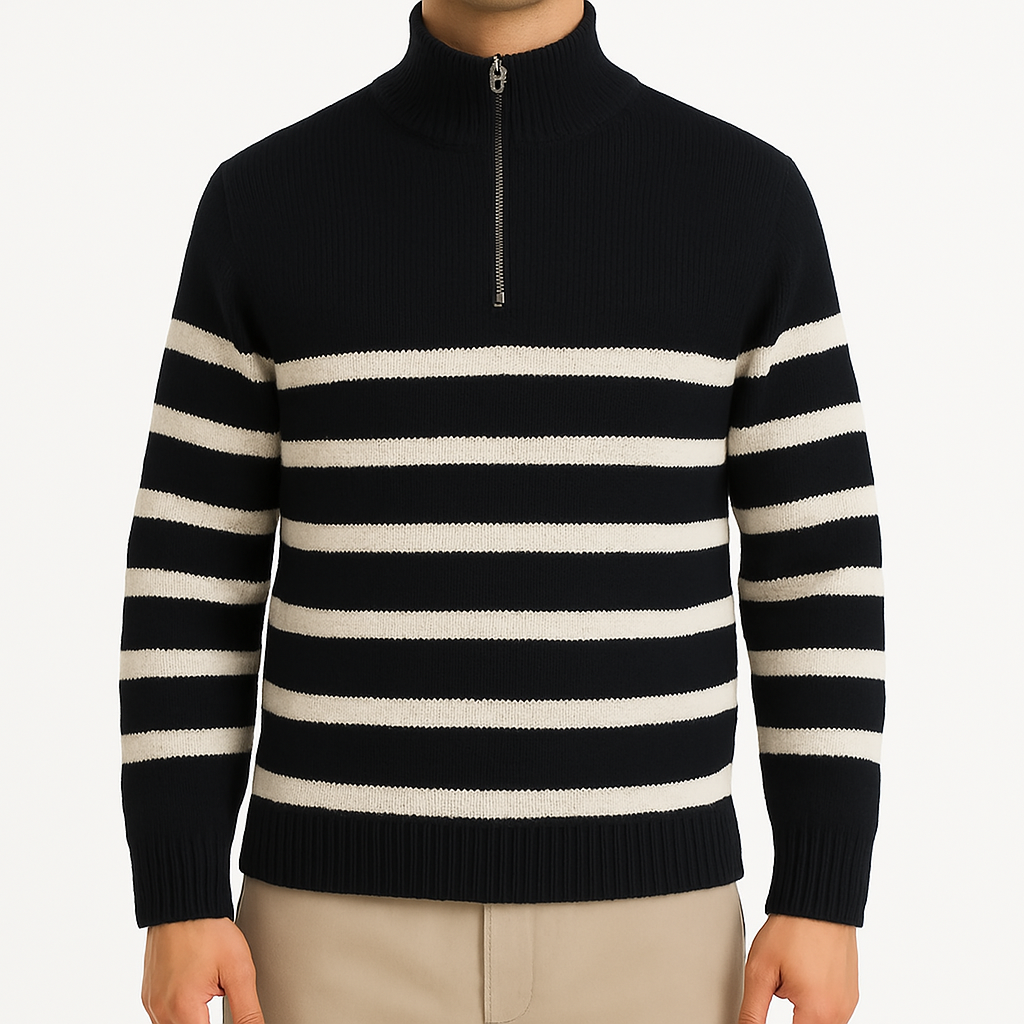 Pull Rayures Zippé Old Money Homme