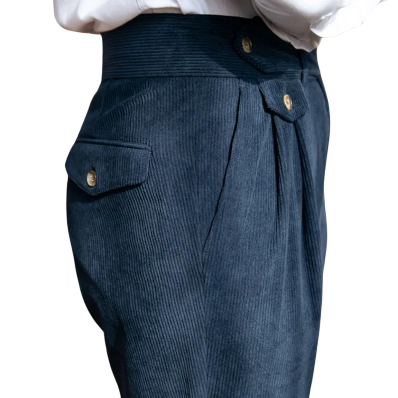 Pantalon Old Money en Velours Côtelé Bleu