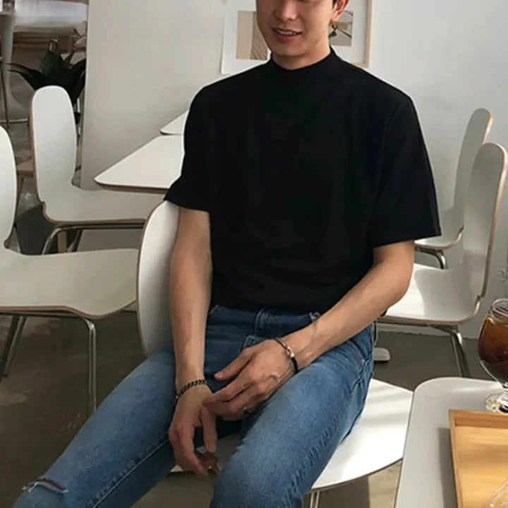 T Shirt à Col Montant Old Money